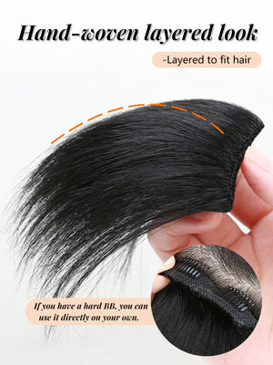 OLACARE 4Inch Hair Bangs for Mens Clips in Real Hair Bang Cover High Forehead 100% Human Hair Bangs Fringe Extension for Volume