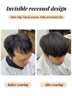 OLACARE 4Inch Hair Bangs for Mens Clips in Real Hair Bang Cover High Forehead 100% Human Hair Bangs Fringe Extension for Volume