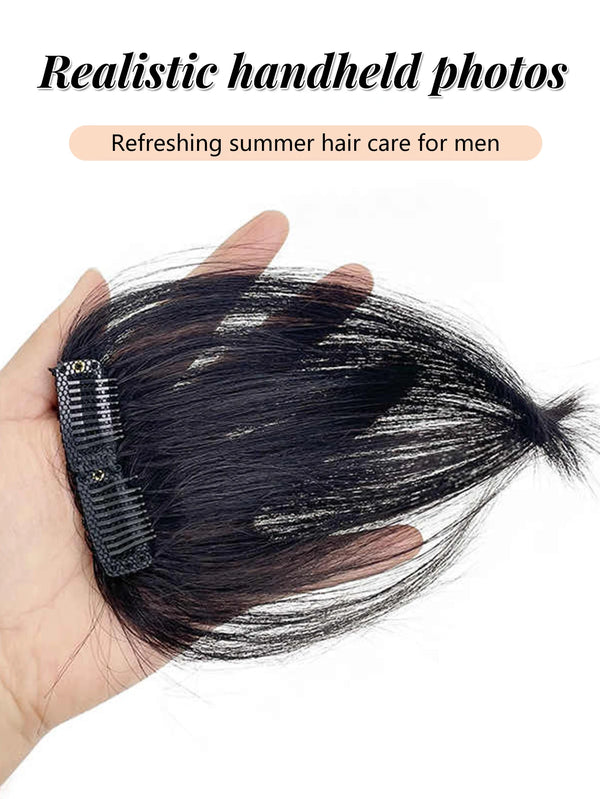 OLACARE 4Inch Hair Bangs for Mens Clips in Real Hair Bang Cover High Forehead 100% Human Hair Bangs Fringe Extension for Volume