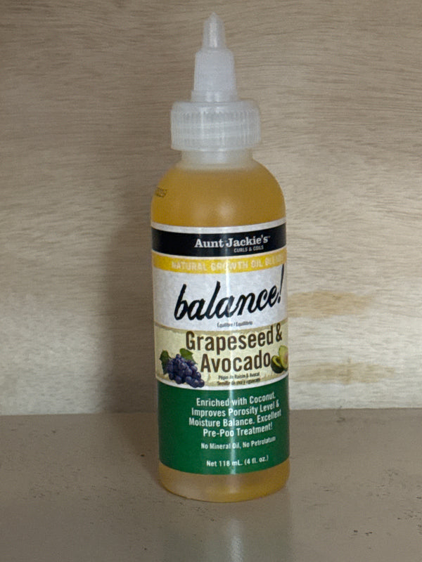 Aunt Jackie's Curls & Coils Balance! Grapeseed & Avocado Natural Growth Oil (4 fl oz)