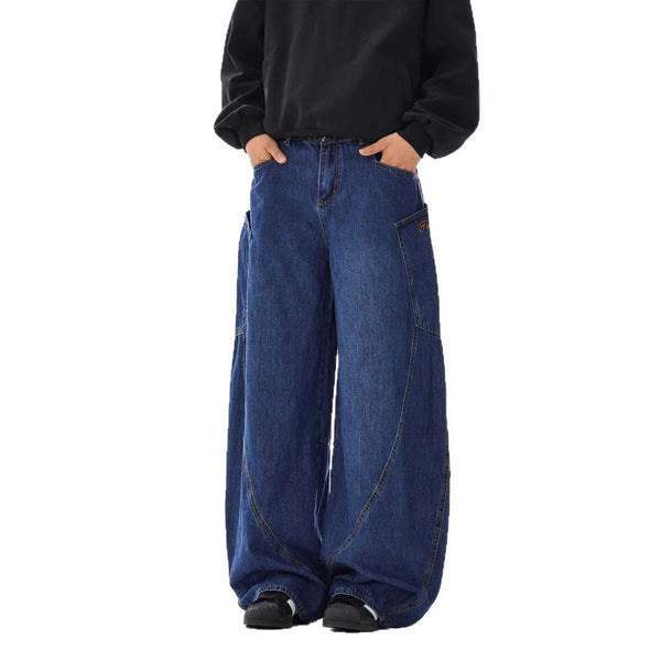 American-style Vintage Design Scimitar Workwear Jeans For Men And Women