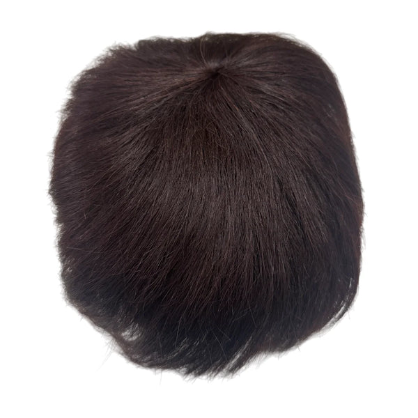 Short Human Hair Wig for Men & Women Dark Brown Natural Straight Clips on Short Hair Topper for Daily Easy to Wear Hair Loss