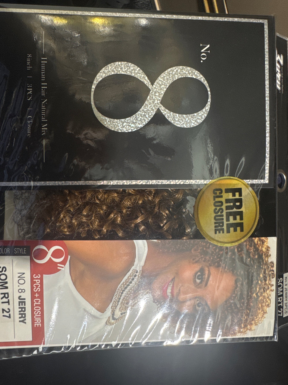 ZURY NO. 8 HUMAN HAIR NATURAL MIX JERRY CURL 3PCS WITH CLOSURE