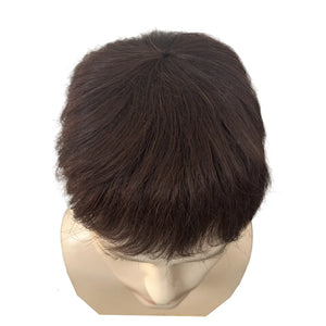 Short Human Hair Wig for Men & Women Dark Brown Natural Straight Clips on Short Hair Topper for Daily Easy to Wear Hair Loss