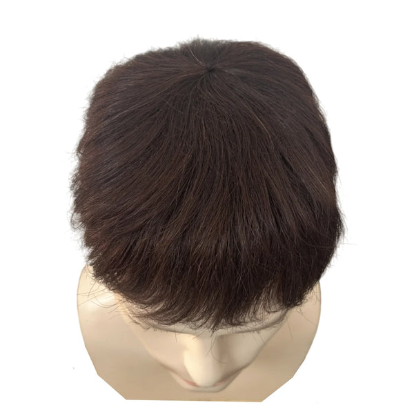 Short Human Hair Wig for Men & Women Dark Brown Natural Straight Clips on Short Hair Topper for Daily Easy to Wear Hair Loss