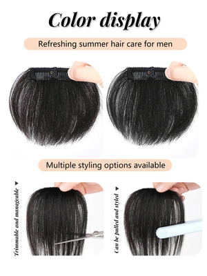 OLACARE 4Inch Hair Bangs for Mens Clips in Real Hair Bang Cover High Forehead 100% Human Hair Bangs Fringe Extension for Volume