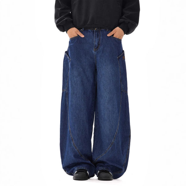 American-style Vintage Design Scimitar Workwear Jeans For Men And Women