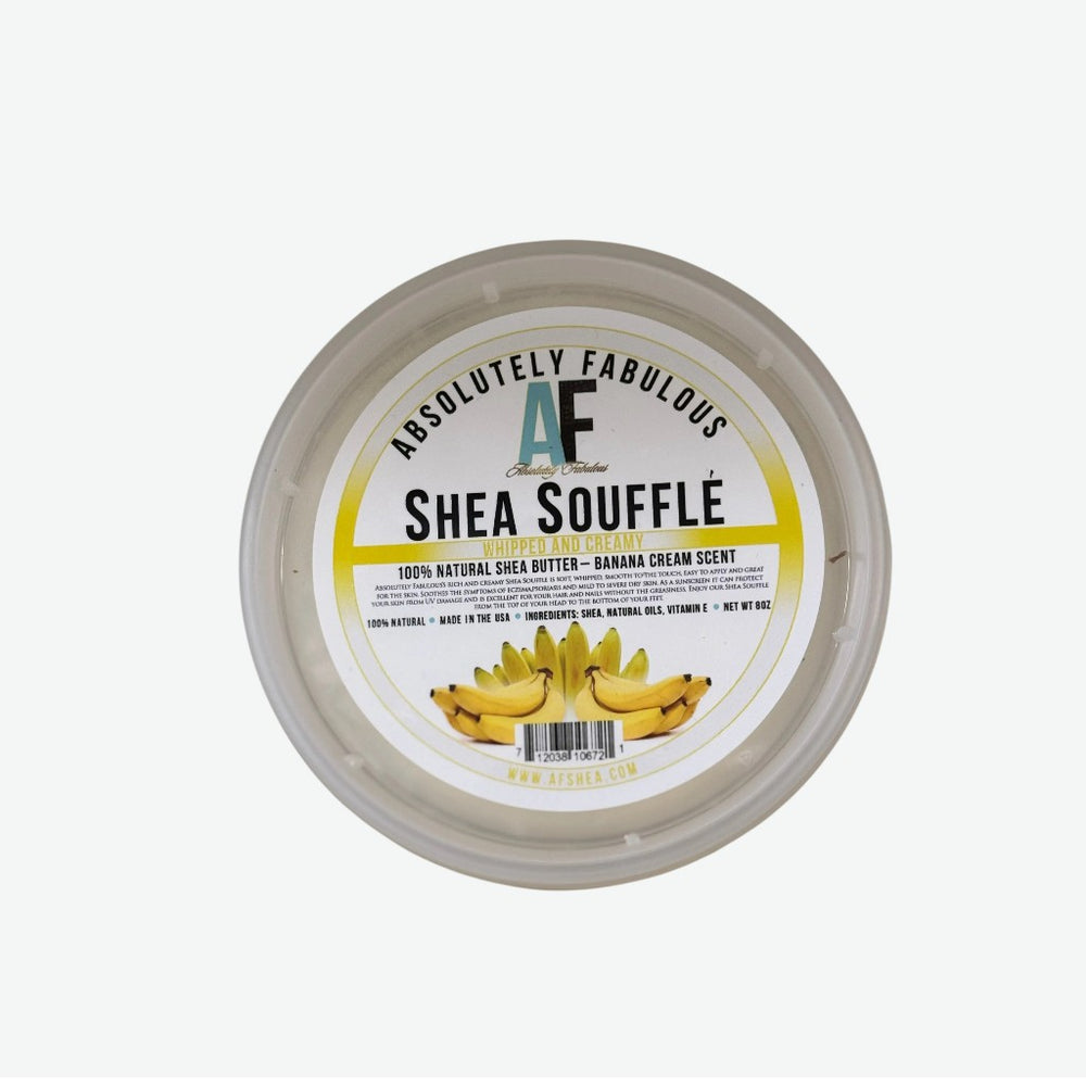Shea Souffle product with banana cream scent on a white background