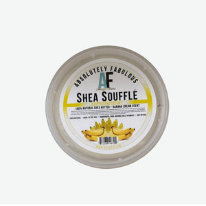 Shea Souffle product with banana cream scent on a white background