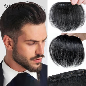 OLACARE 4Inch Hair Bangs for Mens Clips in Real Hair Bang Cover High Forehead 100% Human Hair Bangs Fringe Extension for Volume