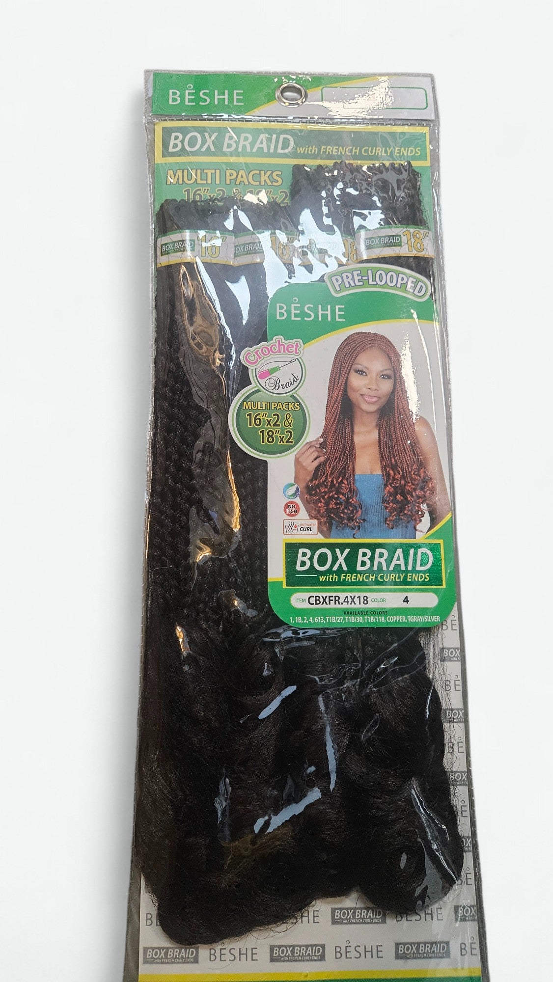 BESHE PRE-LOOPED BOX BRAID CROCHET WITH FRENCH CURLY ENDS